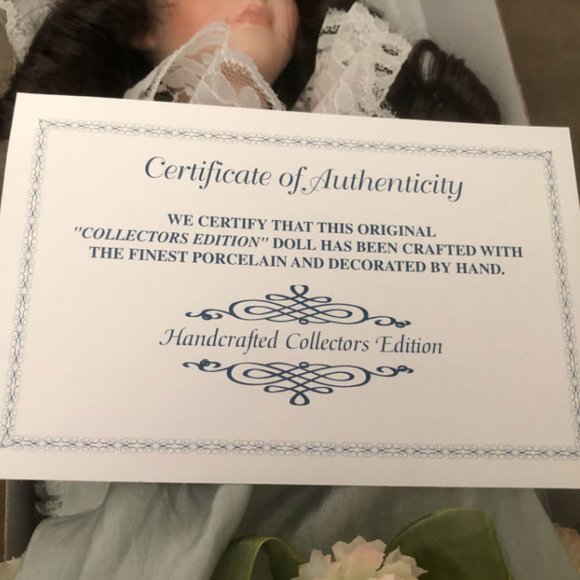 17" Porcelain Doll w/ Long Dark Hair & Green Eyes (in original box) - Picture 4 of 6